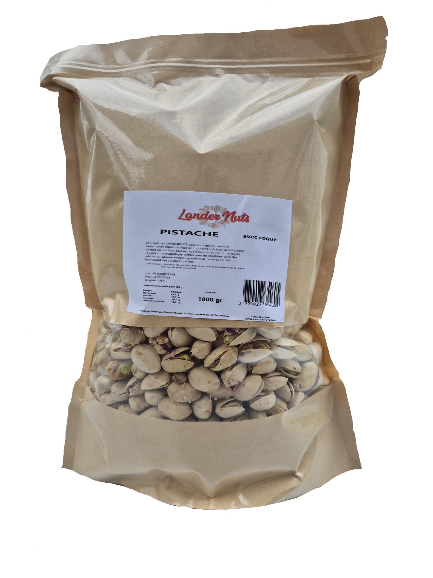 Pistache Extra avec coque Extra Non salée 1 Kg ✓ 100% Nature, Landernuts