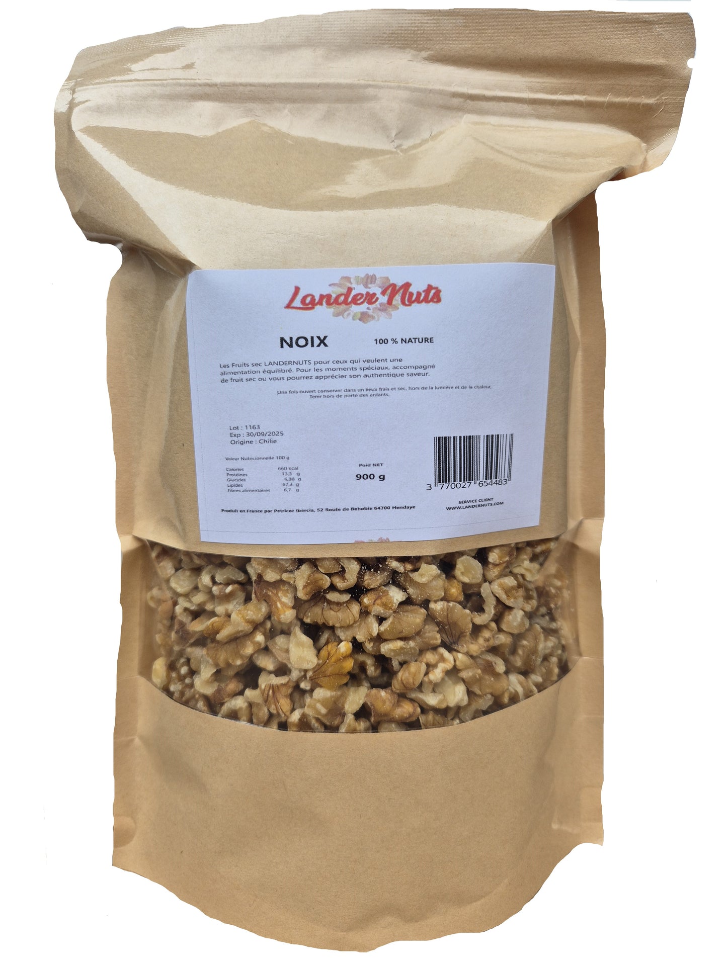 Noix décortiquées 100 % Nature 900 grammes Origine Espagne Landernuts